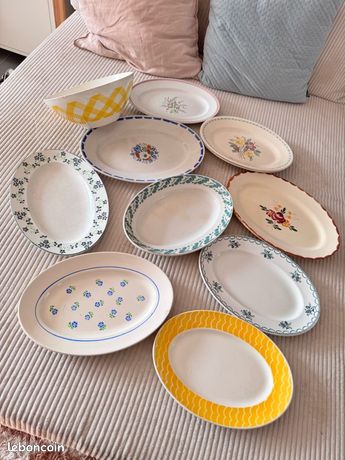 Ancien plat rond à gâteau Longchamp décor Moustiers Olérys | Selency