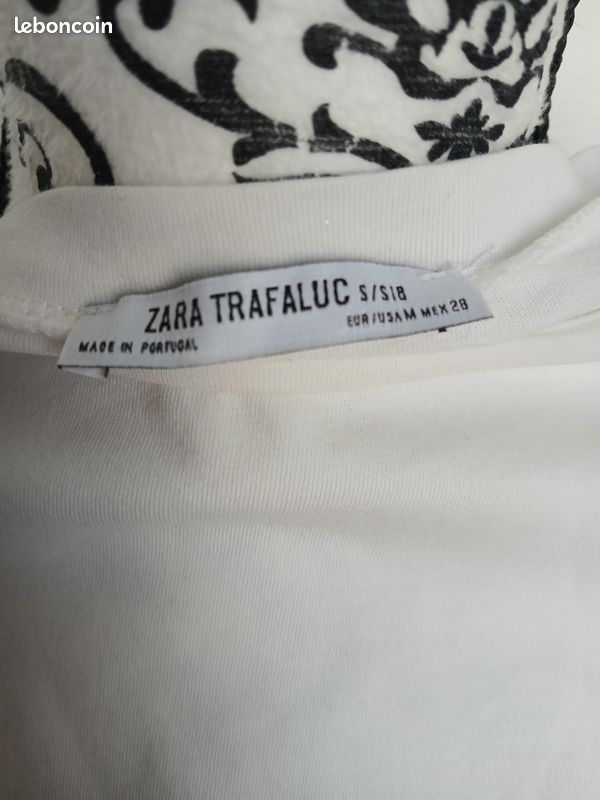 T-shirt ZARA trafaluc blanc S/M détails macramé franges bohème festival (image 5)