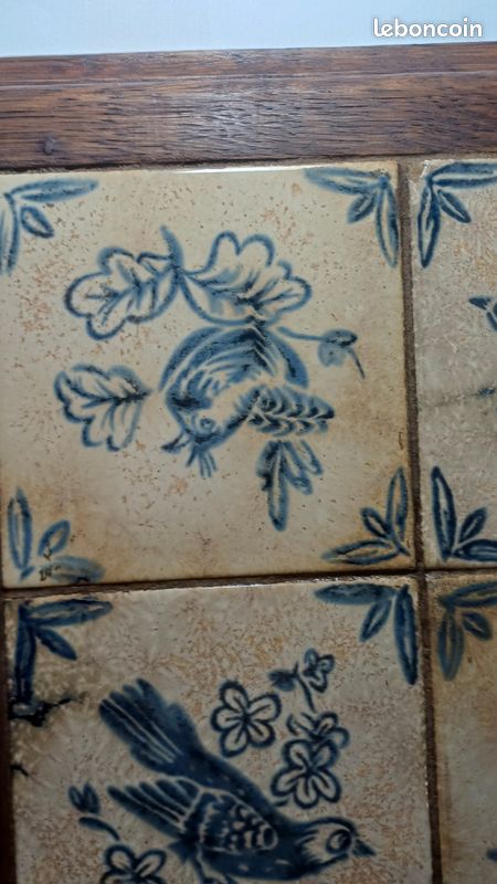 Dessous De Plat Ancien En Faïence - Carreau Décor Oiseaux - Marron - Trivette Vintage
