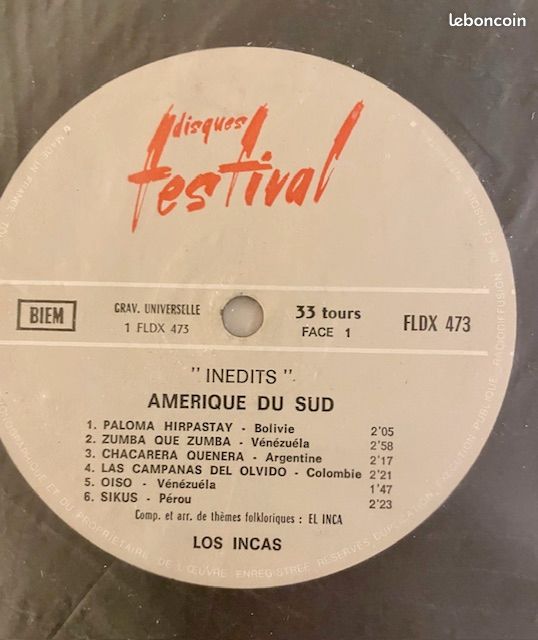 Disque Vinyle 33T LP : Los Incas – "Inédits", Amérique Du Sud (image 2)