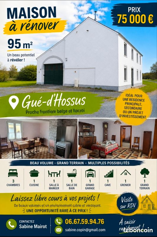 Maison 4 pièces 95 m² · à Gué-d'Hossus · 95 m² · 75 000 €