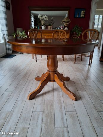 Grande Table Style Louis Philippe A Allonges En Chêne Cérusé