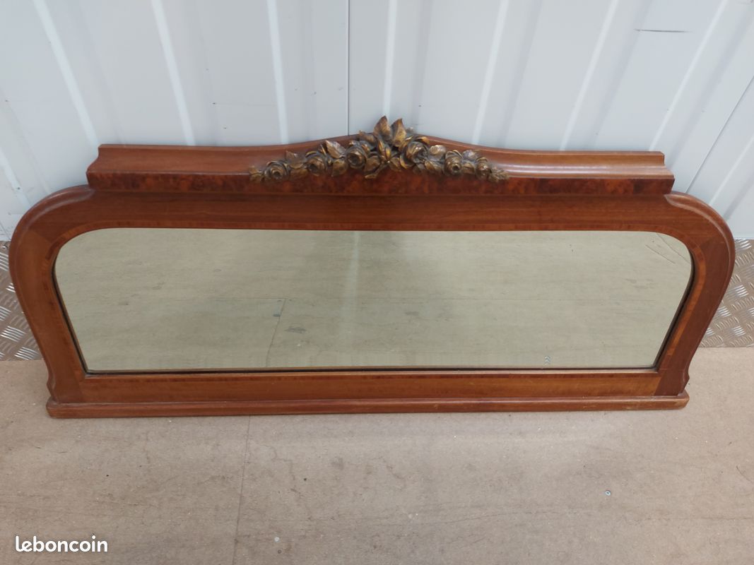 Miroir ancien style Louis-Philippe - Années 30 – Bois massif – Décor métal patiné (image 1)