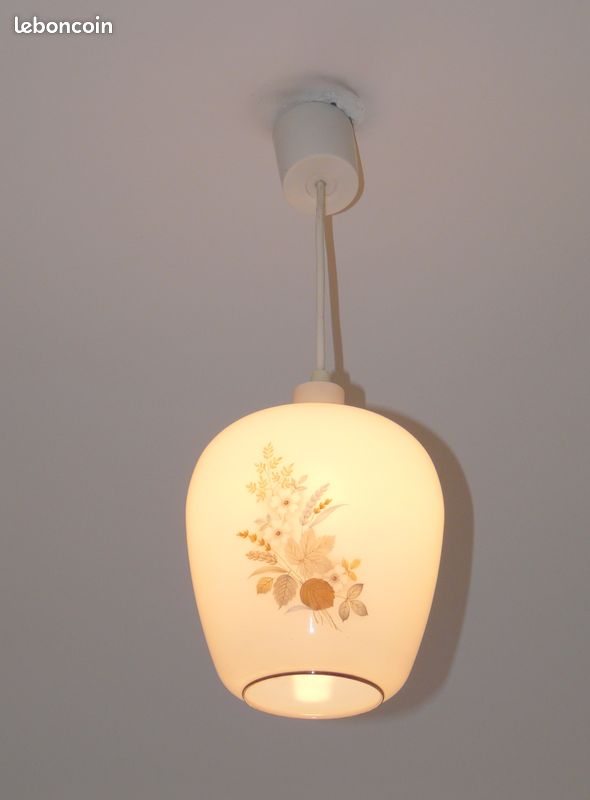 Luminaire - Suspension globe opaline avec décor fleur – Vintage (image 10)