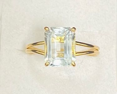 Bague Ancienne Or Blanc 18K 750 Avec Grosse Aigue-marine - Taille 52, Années 60/70