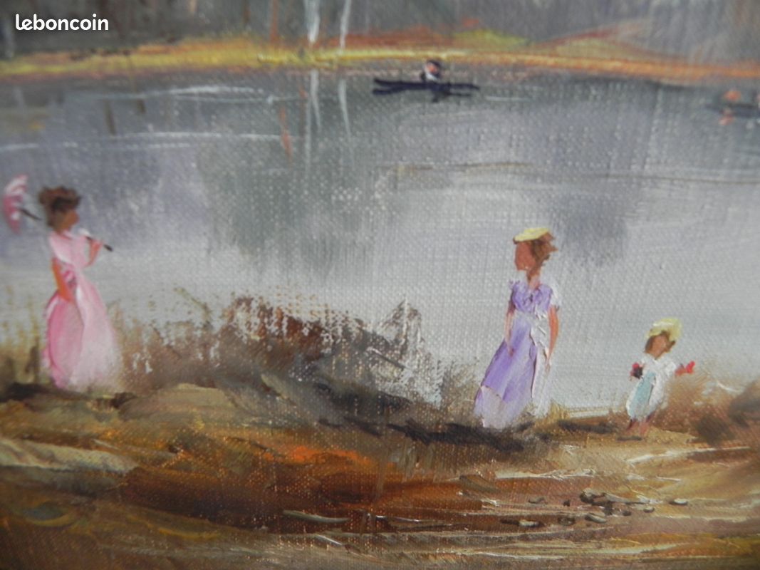 Aquarelle Signée XIXe Siècle - Jeune Femme Paysage Lac Montagne - Bon état