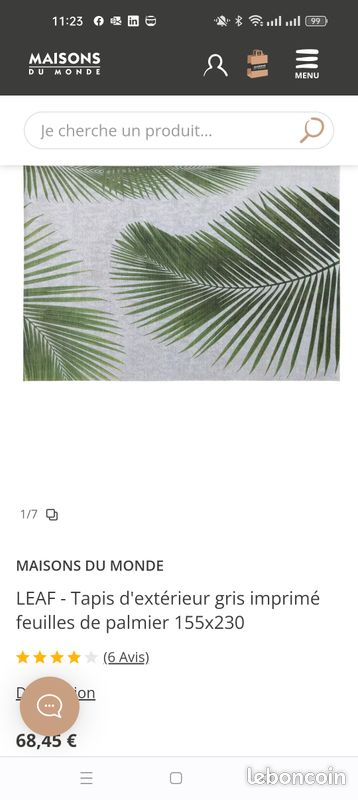 Tapis gris imprimé feuilles de palmier (image 3)
