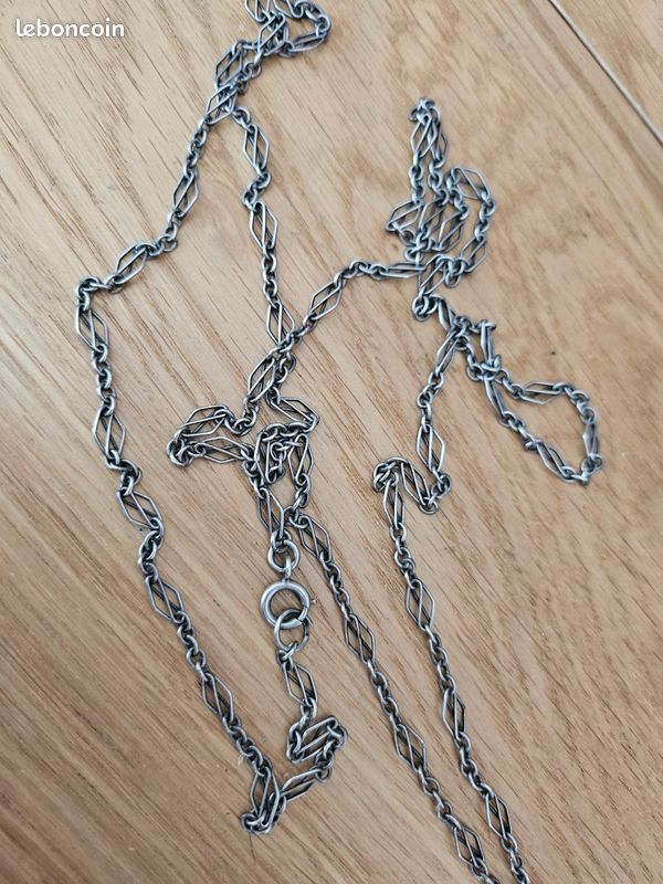 Grand Sautoir Ancien En Argent Massif - Longueur 204 Cm - Occasion Vintage