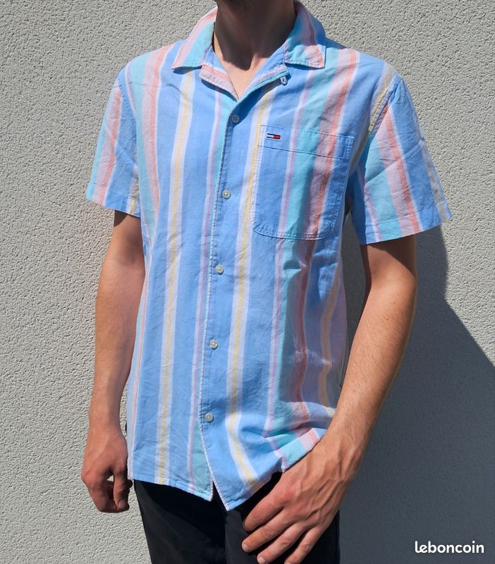 Chemise manches courtes rayées Tommy Jeans, chemisette homme logo