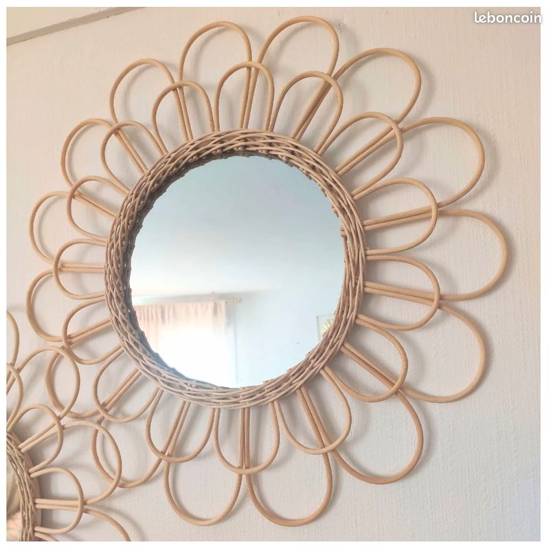 Miroir mural rond en rotin 40cm | Luminaires sur