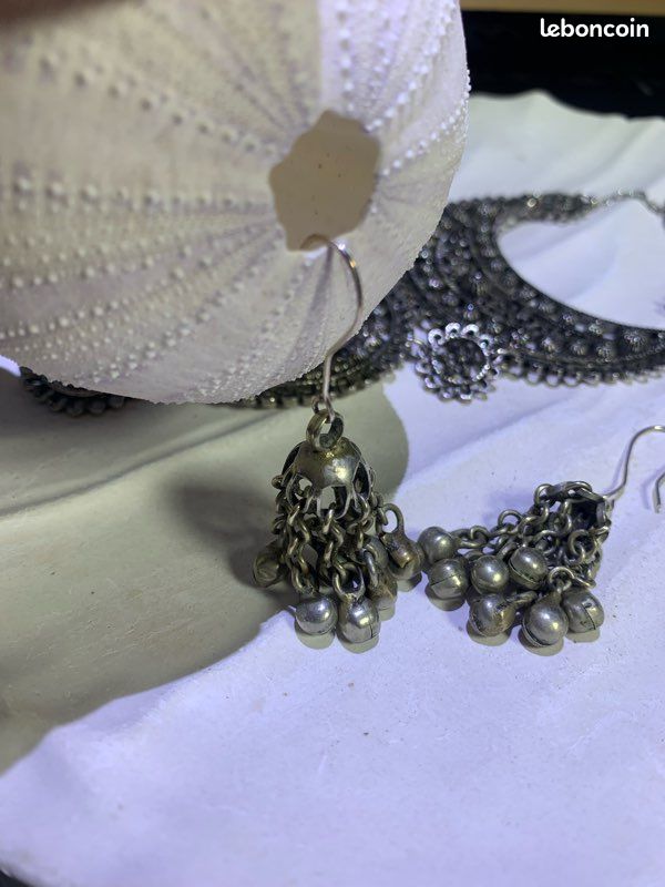 Ancien Collier De Soirée Et Boucle D'oreille Solitaire – Bijou Vintage – Pierre Indéterminée