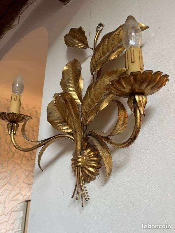 AMIJOUX Applique Murale Bougeoir Lot De 2 Bougeoirs Muraux En Métal Doré Pour La Décoration De La Maison Les Mariages Le Porche Lampe Murale Feuille Suspendue Pour Salon Salle à Manger Salle