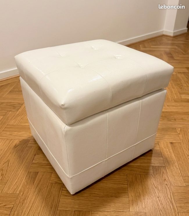 Pouf coffre blanc similicuir en bon état (image 3)