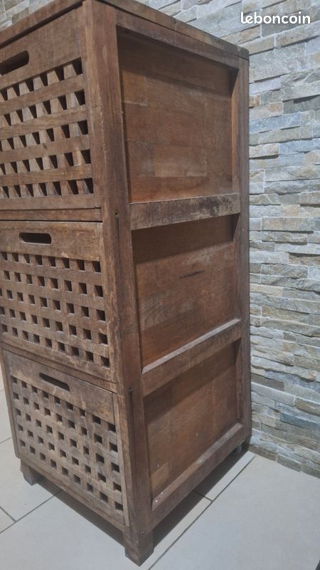 Meuble salle de bain armoire rangement bois Massif sdb Prix Ferme 95490 (image 11)