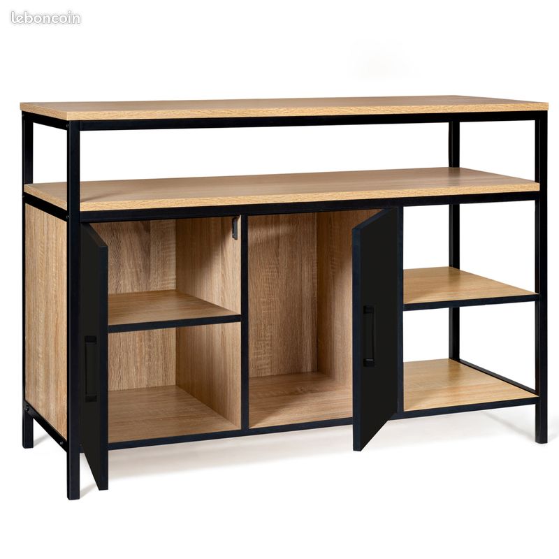 Buffet bas industriel bois clair/noir (image 2)