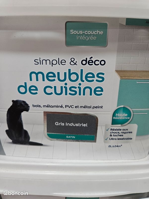 Peinture GRIS INDUSTRIEL satin Dulux Valentine meubles de cuisine simple et deco sous-couche intégrée bois , mélaniné, pvc et métal peint 2l = 24m2 (image 2)
