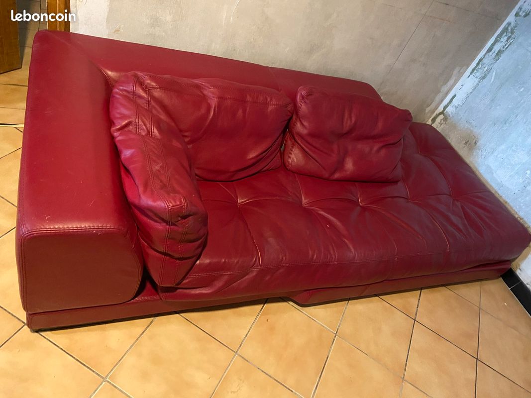 Canapé d’angle rouge en cuir Roche Bobois (image 4)
