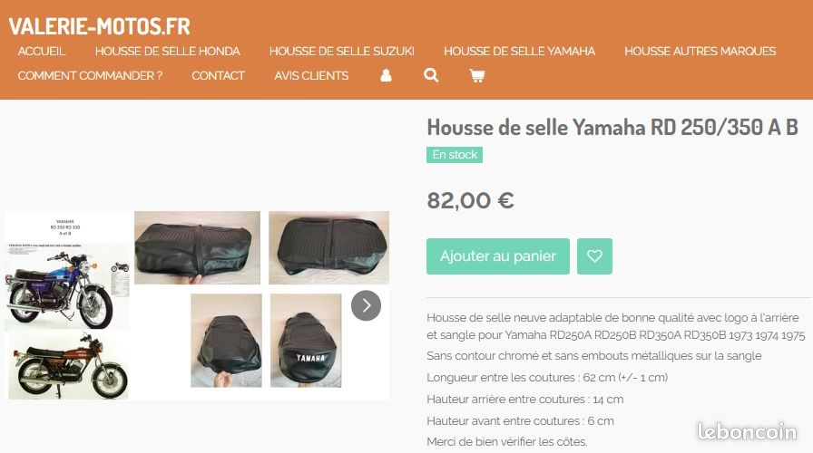 Housse de selle neuve Yamaha RD 250 et RD 350 A B 1973 1974 1975 (image 1)