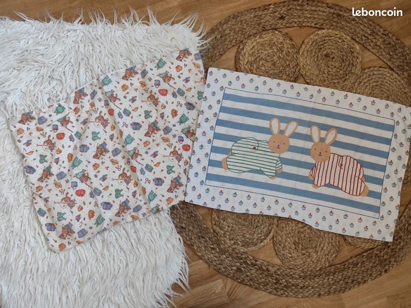 Lot de 2 taies d'oreillers rectangulaires enfant, lapin, p'tit basile, 50 x 35cm environ (image 1)