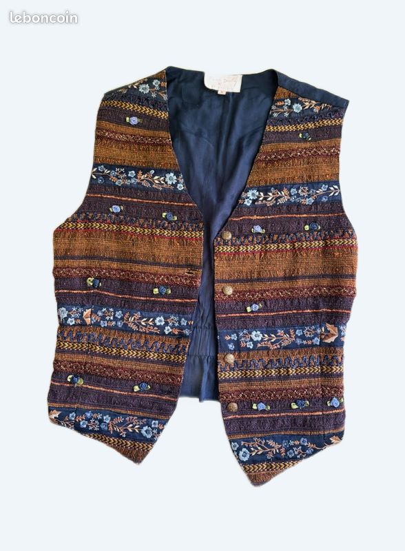Gilet vintage en cuir daim et dentelle – imodi
