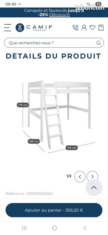 Lit mezzanine gris 2 places (image 5)