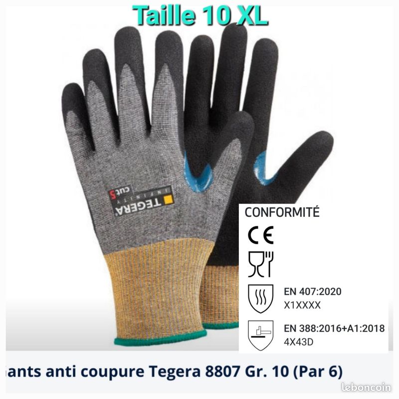Gants Anti-coupure Tegera Niveau D, Taille XL, Résistants à 100°C, Norme Alimentaire - Neufs