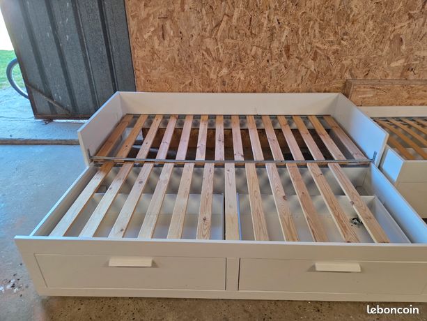 Lit Une Place En Bois Blanc Solide – 200x96cm – Idéal Chambre Ado Ou Adulte