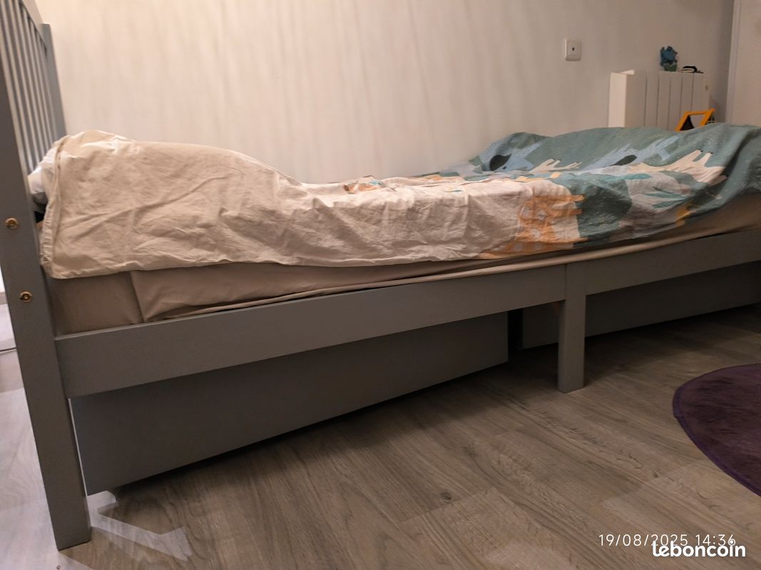 Lit simple 90 x 200 gris (image 2)