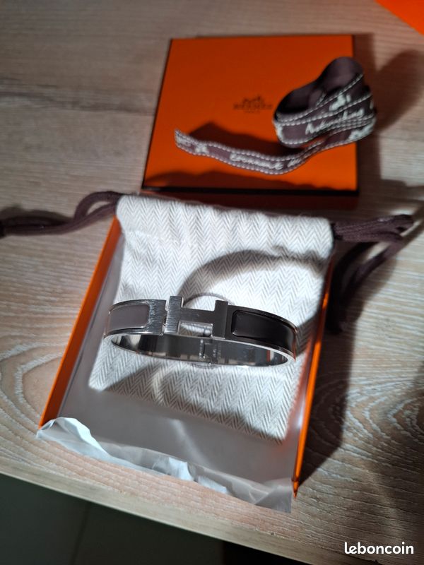 Bracelet Double Tour Hermès Pour Montre Cap Code - Cuir Gris - Largeur 20 Mm - Quasi Neuf