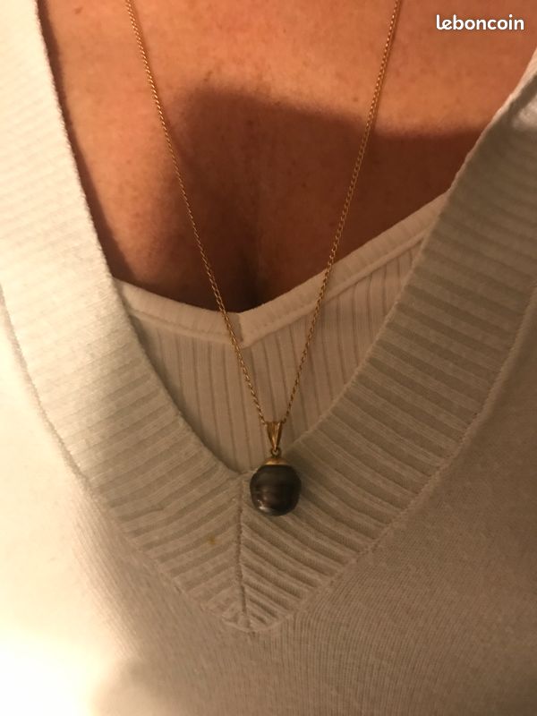 Pendentif Avec Perle De Tahiti De 10 Mm - Monture Or Gris, Bélière - Neuf Avec étiquettes Et écrin