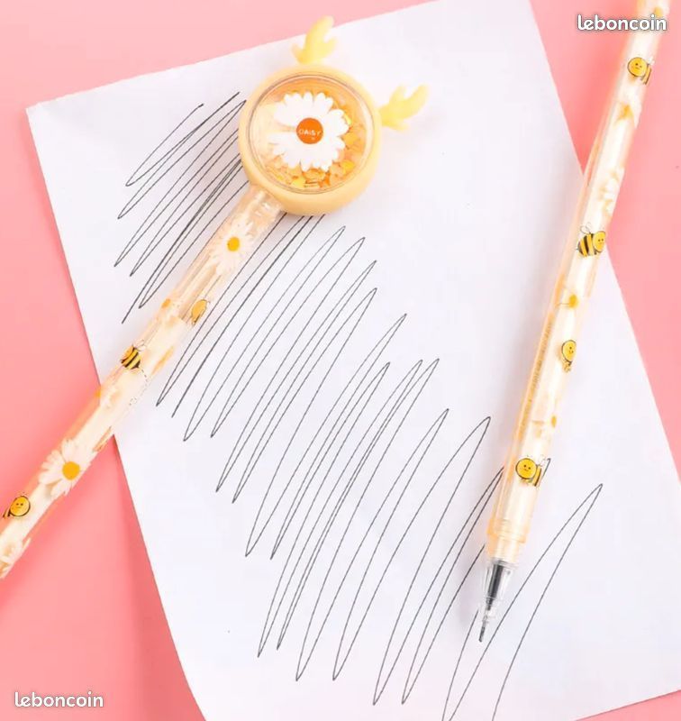 3 Stylos gel avec décor fleurs, animaux, paillettes, souvenir fête anniversaire enfants, fête fin d'année, neufs, 1/p (image 8)