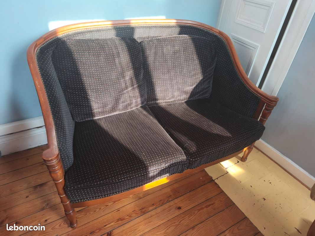 Lot de 2 fauteuils voltaire 2 places noir a pois (image 1)