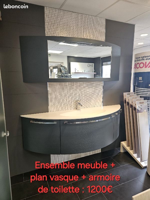 Ensemble meuble + plan vasque + armoire de toilette (image 1)