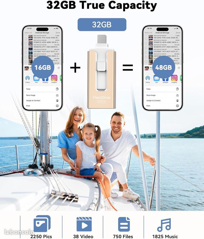 Clé USB 256 Go ZARMST 4-en-1 - Compatible IPhone, Android, PC, Type C, Transfert Rapide