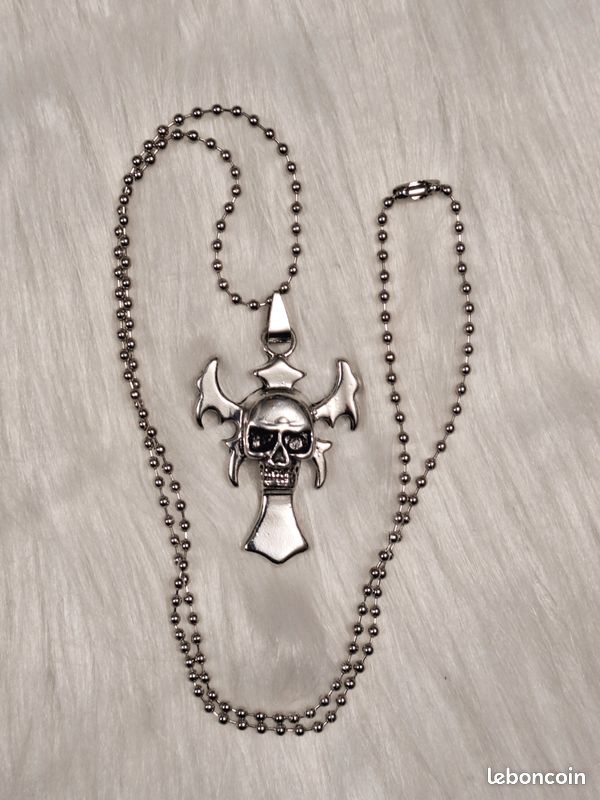 Chaîne et pendentif croix tête de mort acier inoxydable Neuf mixte (image 4)