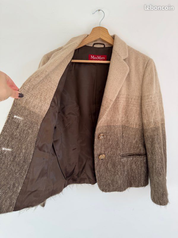 Veste En Lin Max Mara - Kaki Clair - Taille 44 - Manches Courtes - Occasion Très Bon état