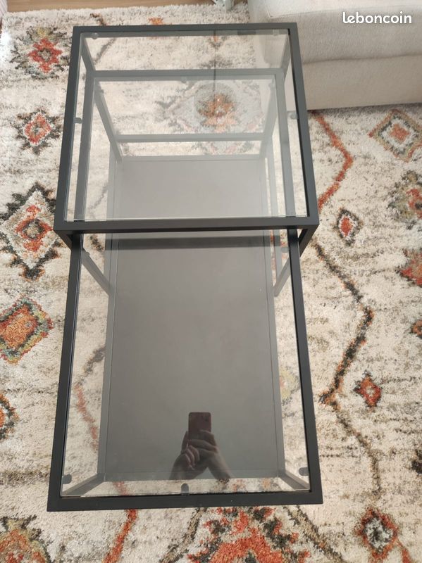 Tables gigognes, lot de 2, brun noir/verre, 90x50 cm (image 3)