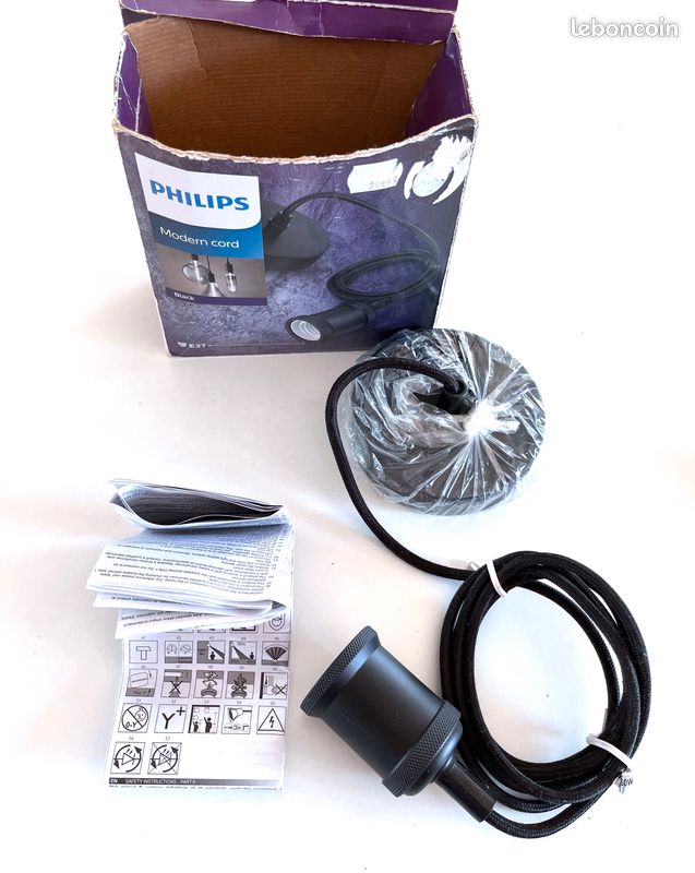 Cordon réglable pour suspension noir, Philips - E27 - L. 2,10 m (image 2)