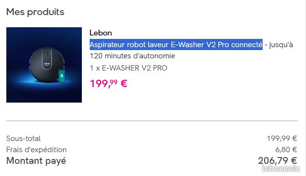 Aspirateur robot laveur E-Washer V2 Pro connecté (image 1)