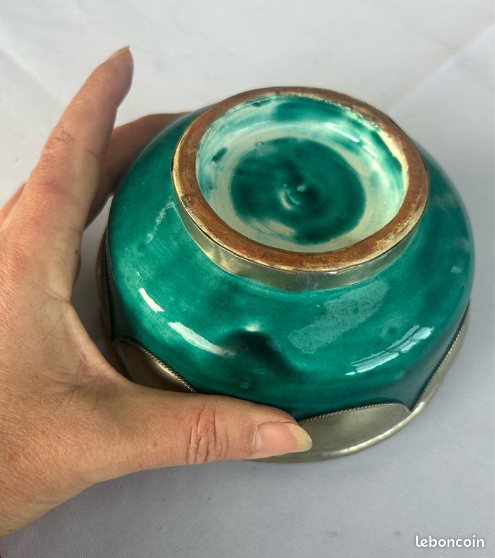 Bol ethnique céramique verte et métal (image 6)