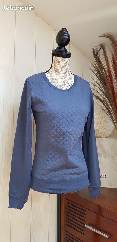 Sweat cintré en molleton bleu devant matelassé surpiqué XS Neuf (image 9)