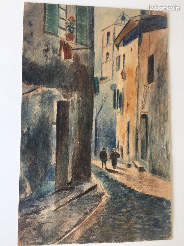Ancienne peinture sur papier canson Années 80 HORTENSIA FANÉ old