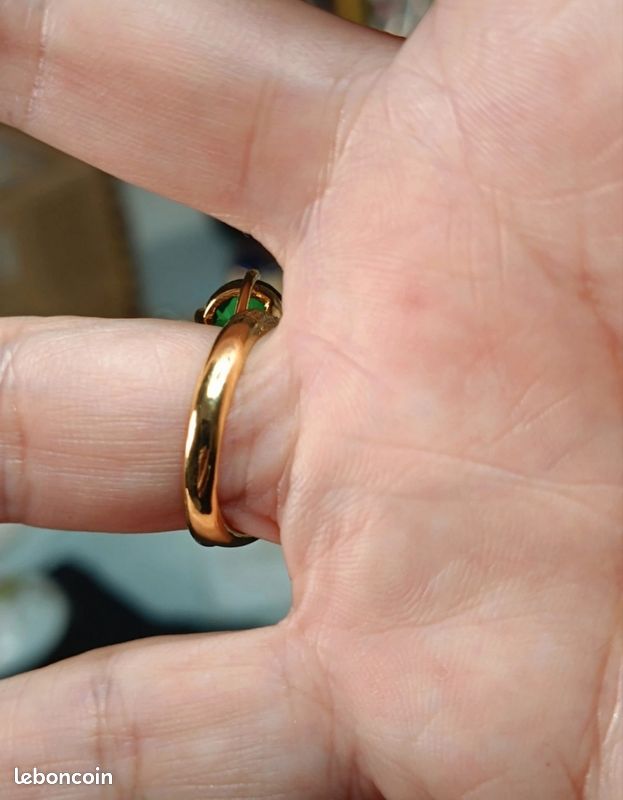 Bague Vintage Réglable Couleur Or - Cristal Taillé Vert émeraude, Référence 1686