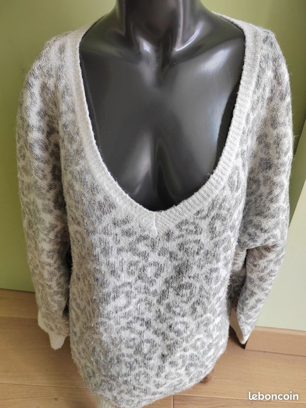 Pull loose gris et blanc léopard New Look t. L (image 3)