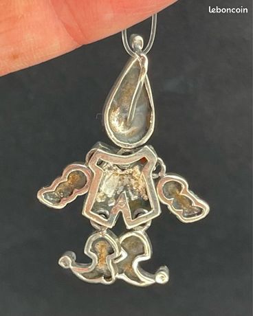 Collier En Argent 925 - Pendentif Arlequin Articulé Avec Rubis Et Marcassites - 54 Cm - Occasion