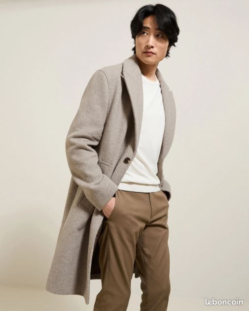 Col Tailleur Jules Manteau Long Manteau Long Jules Chevron Col Tailleur  Beige Vêtements