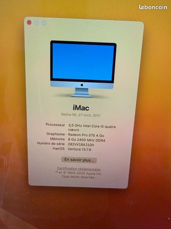 Apple FK472 iMac 27 5K Display, Intel Core i5, 8 Go de RAM, disque dur 1 To, ordinateur tout-en-un OSX – FK472LL/A (reconditionné