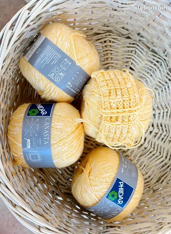 Lot De 4 Pelotes Phildar Canasta Pépite - Fil Viscose Jaune, Aiguille 3.5