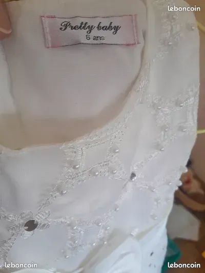 Robe de cérémonie blanche à paillettes et perles – Fille 6 ans (image 6)