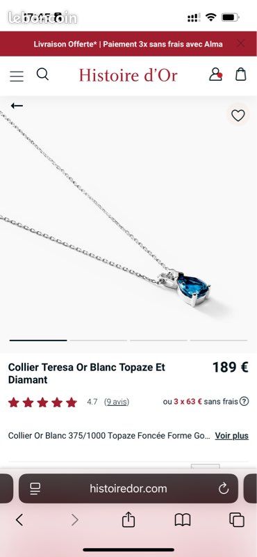 Collier Teresa en or blanc Topaze et diamant (image 4)